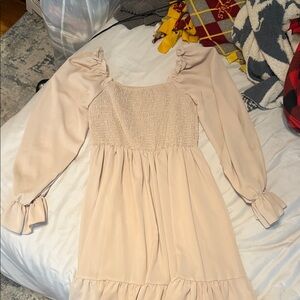 Elegant Cream Long Sleeve Dress